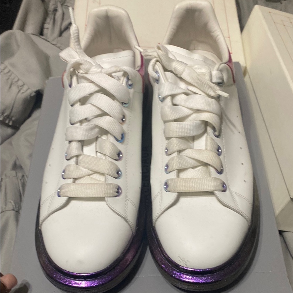 Alexander McQueen White and Purple Sneakers with Translucent Sole